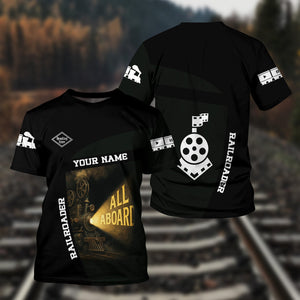 Railspirit Personalized Reading Railroad T-Shirt All Aboard Steam Train Movie Projector Style Shirt
