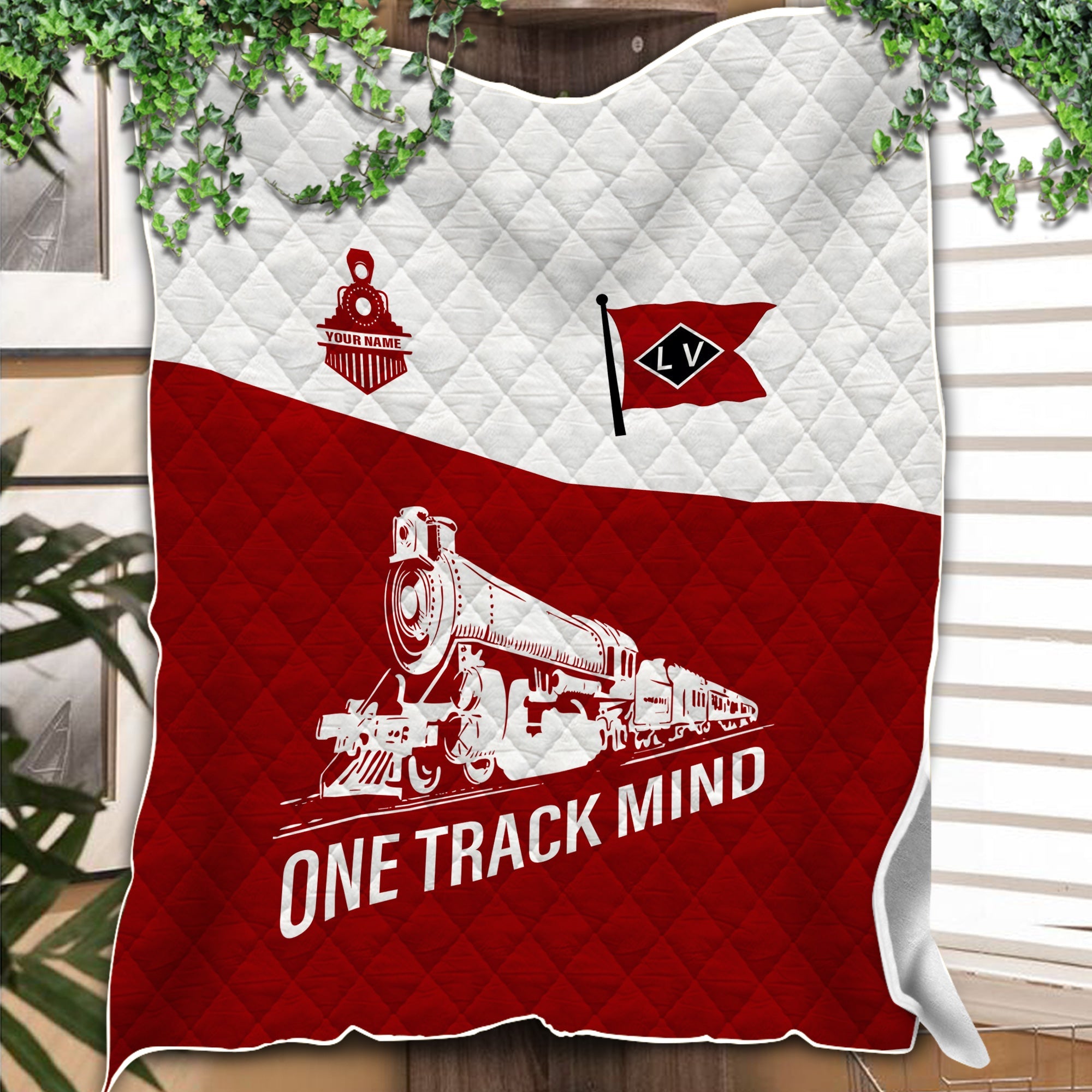 Railspirit Personalized Lehigh Valley Railroad Premium Quilt One Track Mind Train Premium Quilt Gift Idea For Train Lover