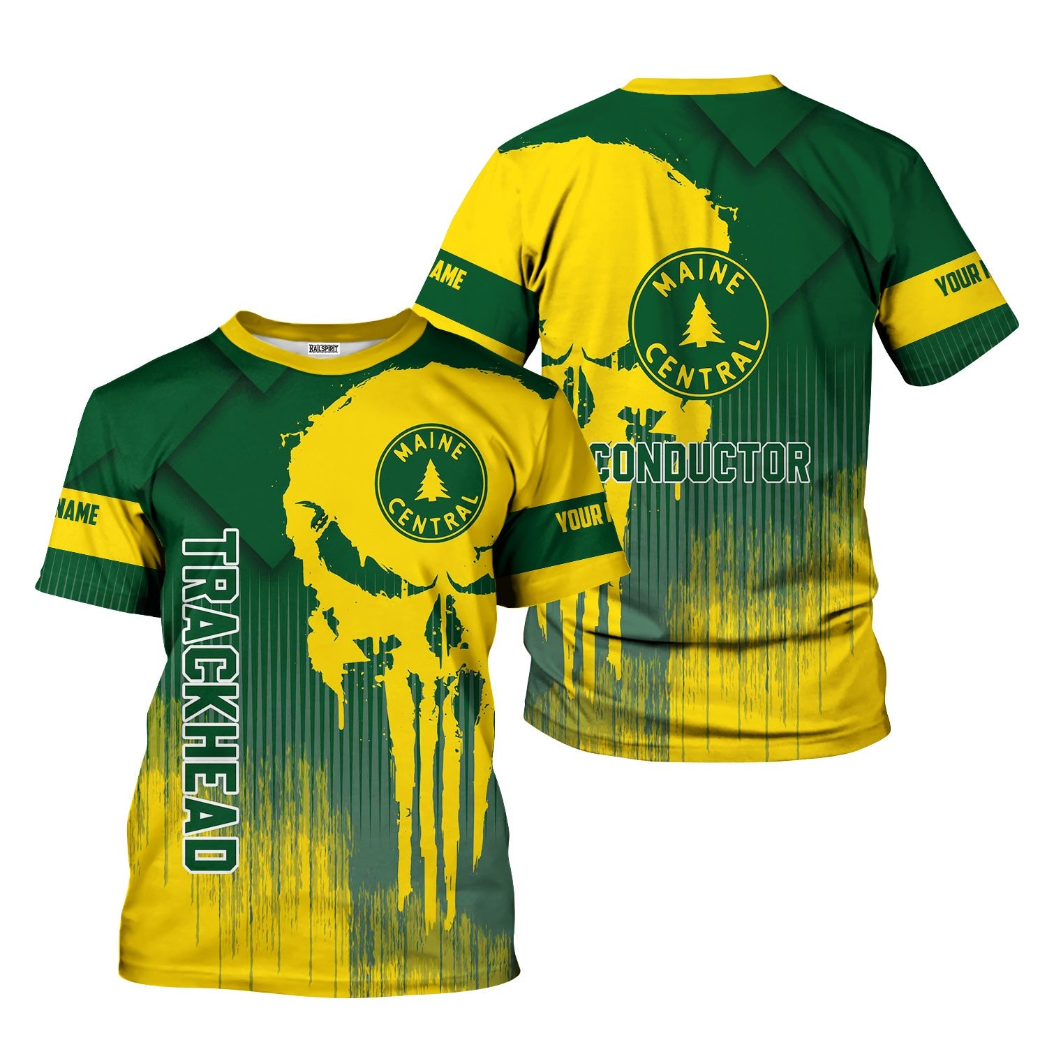Railspirit Personalized Maine Central Railroad T-Shirt Skull Design with Custom Job Train Shirt for Trackhead Crew
