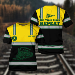 Railspirit Custom Name Maine Central Railroad T Shirt Eat Train Sleep Repeat Printed Train Shirt