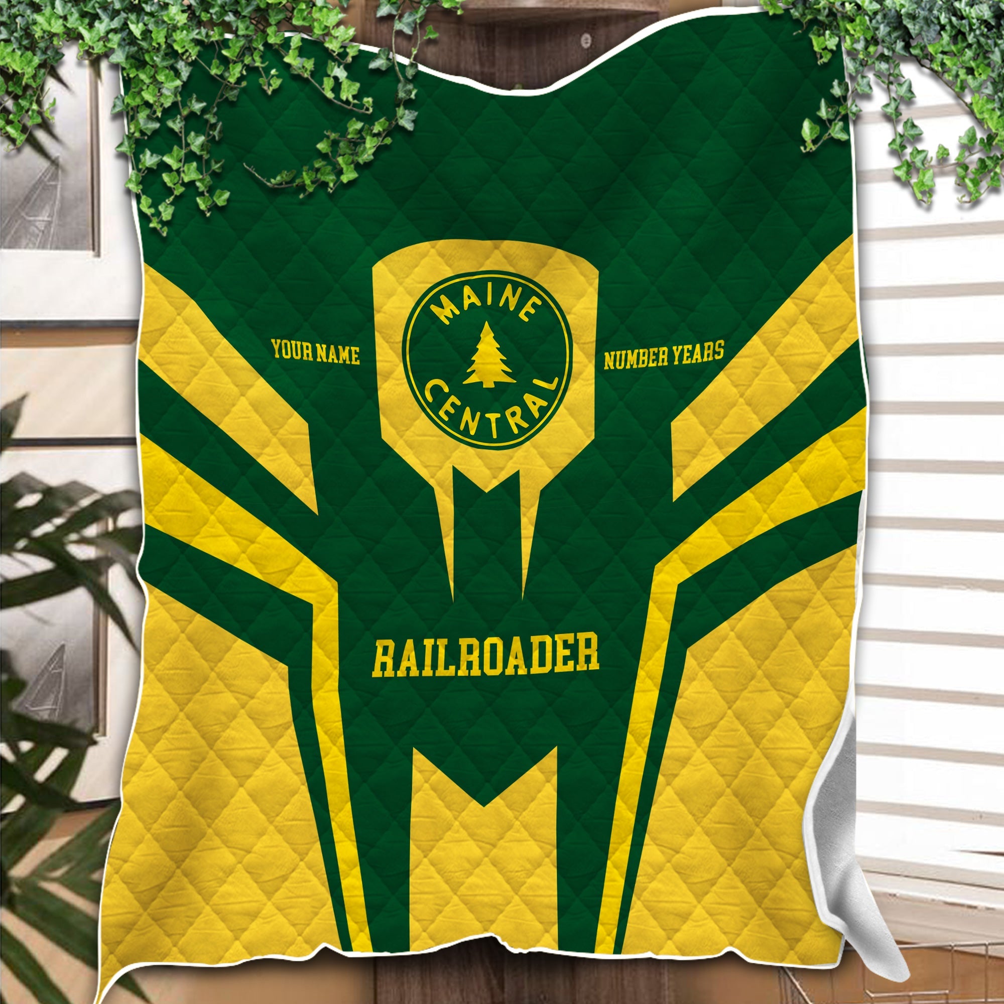Railspirit Personalized Maine Central Railroad Premium Quilts Custom Year Railroader Gift Idea For Train Lover