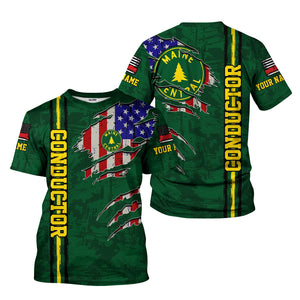 Railspirit Personalized Maine Central Railroad T-Shirt USA Flag Claw Art with Custom Job Train Shirt