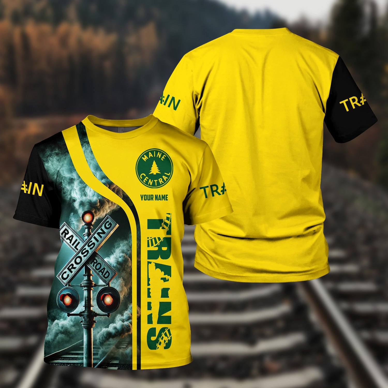 Railspirit Custom Name Maine Central Railroad T Shirt Railroad Crossing Sign Train Shirt All Over Print