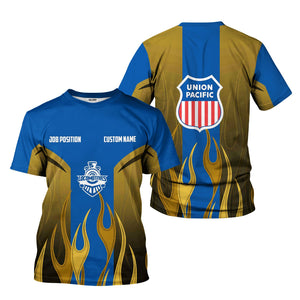 Railspirit Custom Name and Job Title Union Pacific Railroad T-Shirt Flame Graphic Big Boy Train Shirt