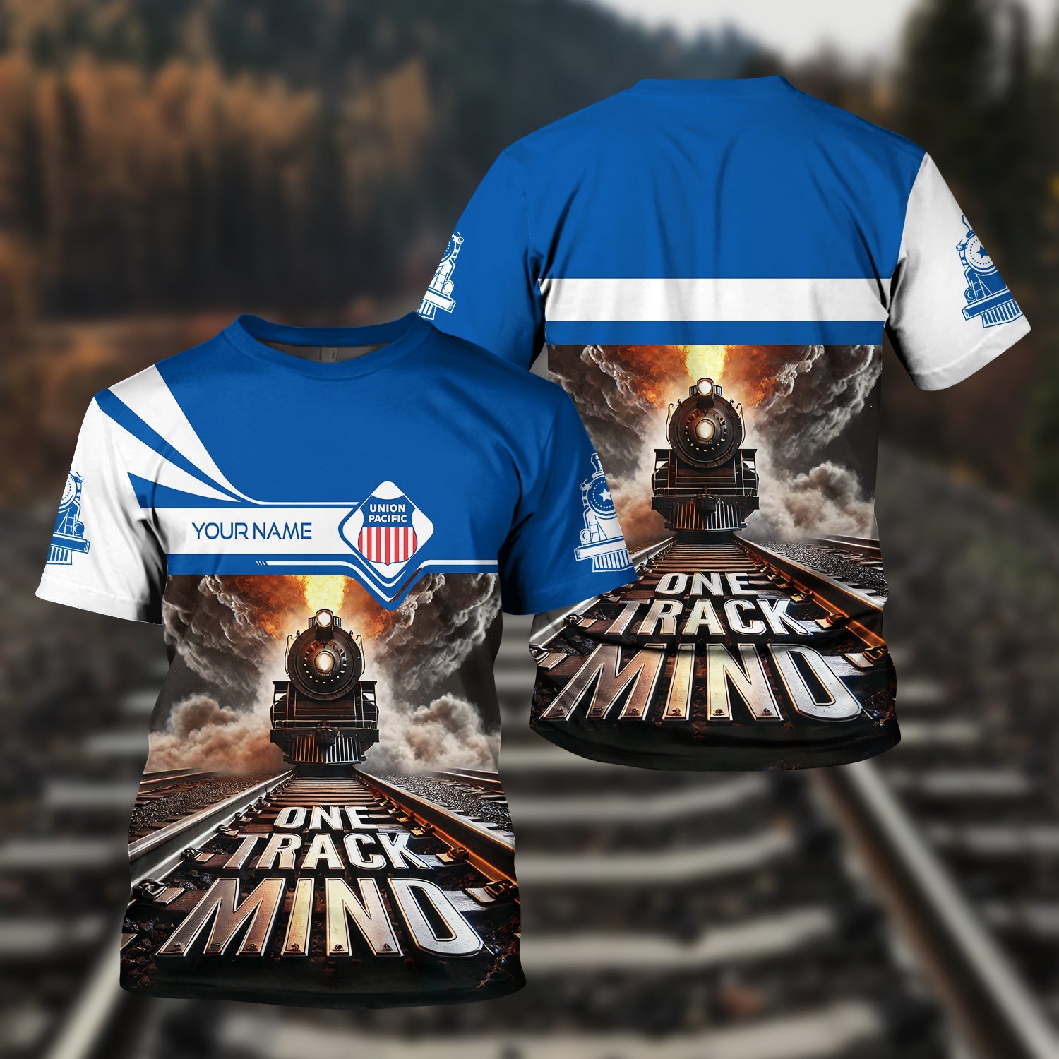 Railspirit Personalized Union Pacific Railroad T Shirt One Track Mind Big Boy Train Printed Shirt