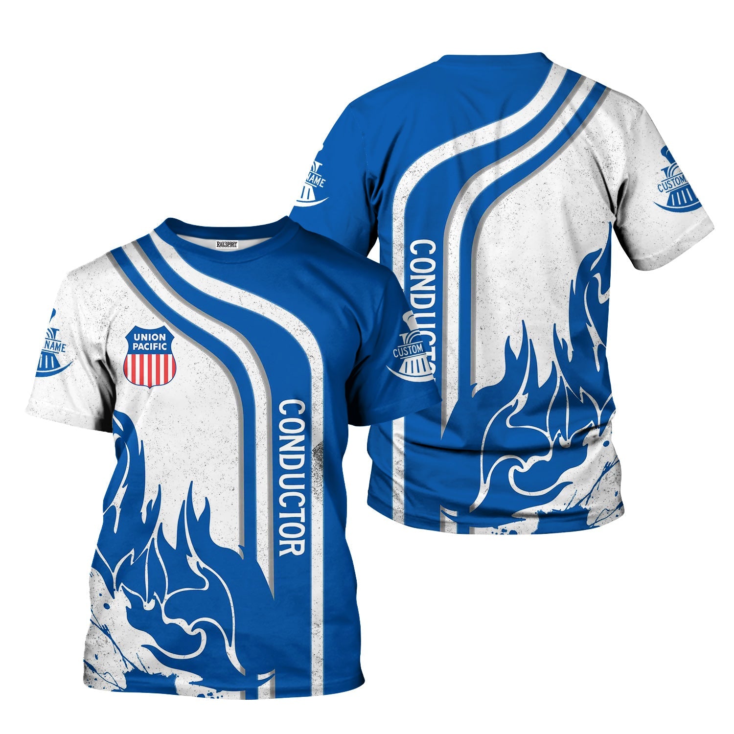 Railspirit Personalized Union Pacific Railroad T-Shirt Flame Design with Custom Job Position Big Boy Train Shirt