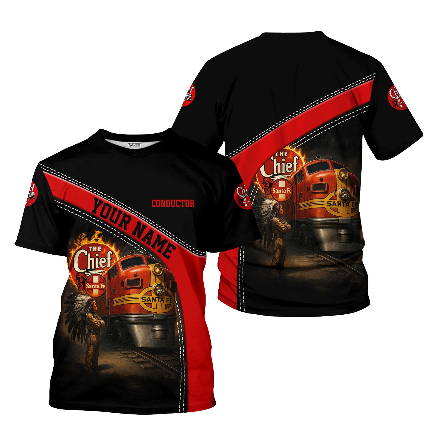 Railspirit Personalized The Chief Santa Fe Railroad T-Shirt with Custom Job Position Train Shirt