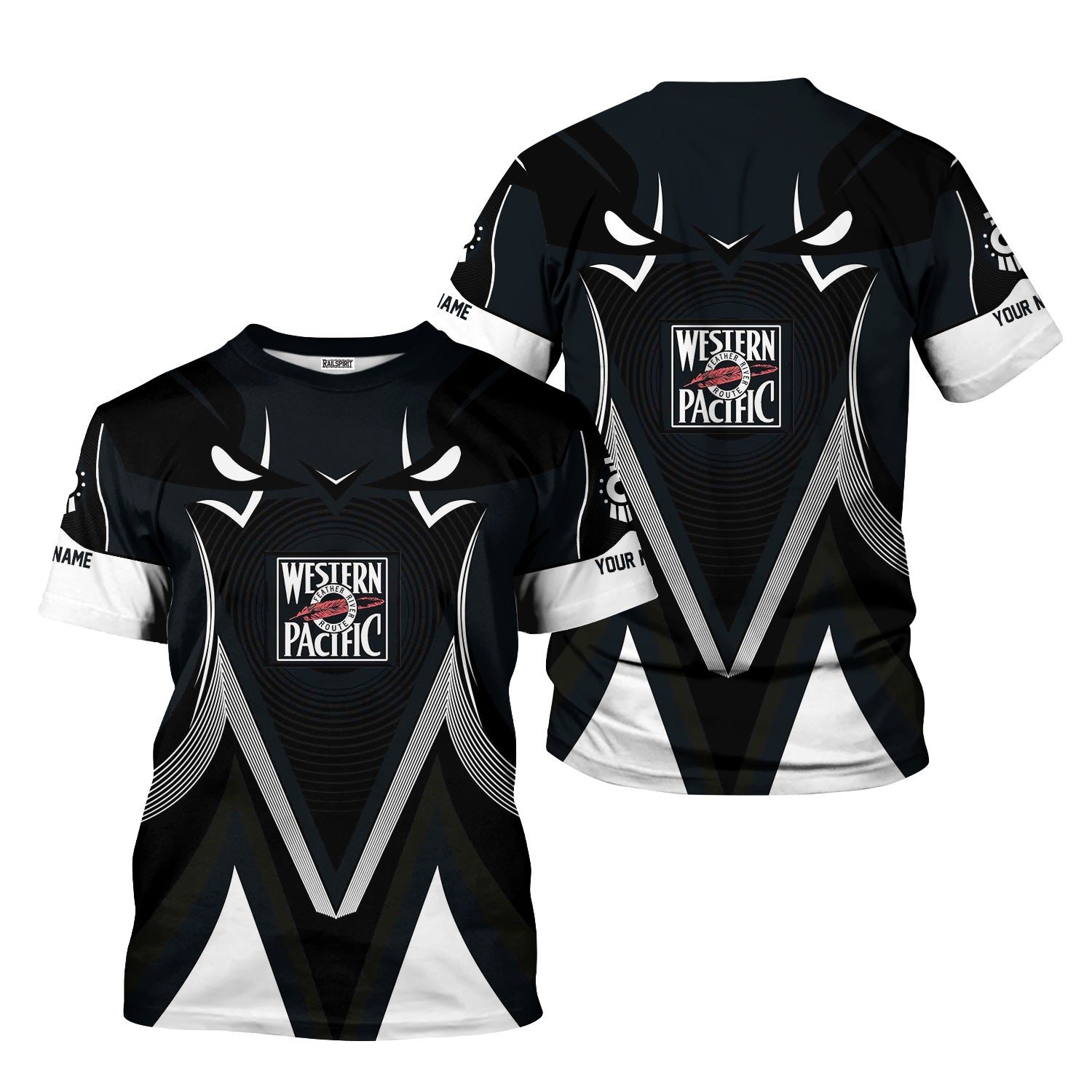 Railspirit Personalized Western Pacific Railroad T-Shirt Vibrant Graphic Pattern Shirt For Train Enthusiasts