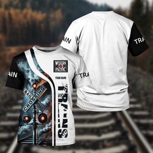 Railspirit Custom Name Western Pacific Railroad T Shirt Railroad Crossing Sign Train Shirt All Over Print