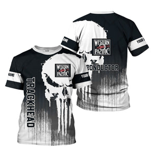 Railspirit Personalized Western Pacific Railroad T-Shirt Skull Design with Custom Job Train Shirt for Trackhead Crew