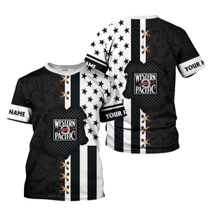 Railspirit Personalized Western Pacific Railroad T-Shirt American Flag with Crack Effect Train Shirt