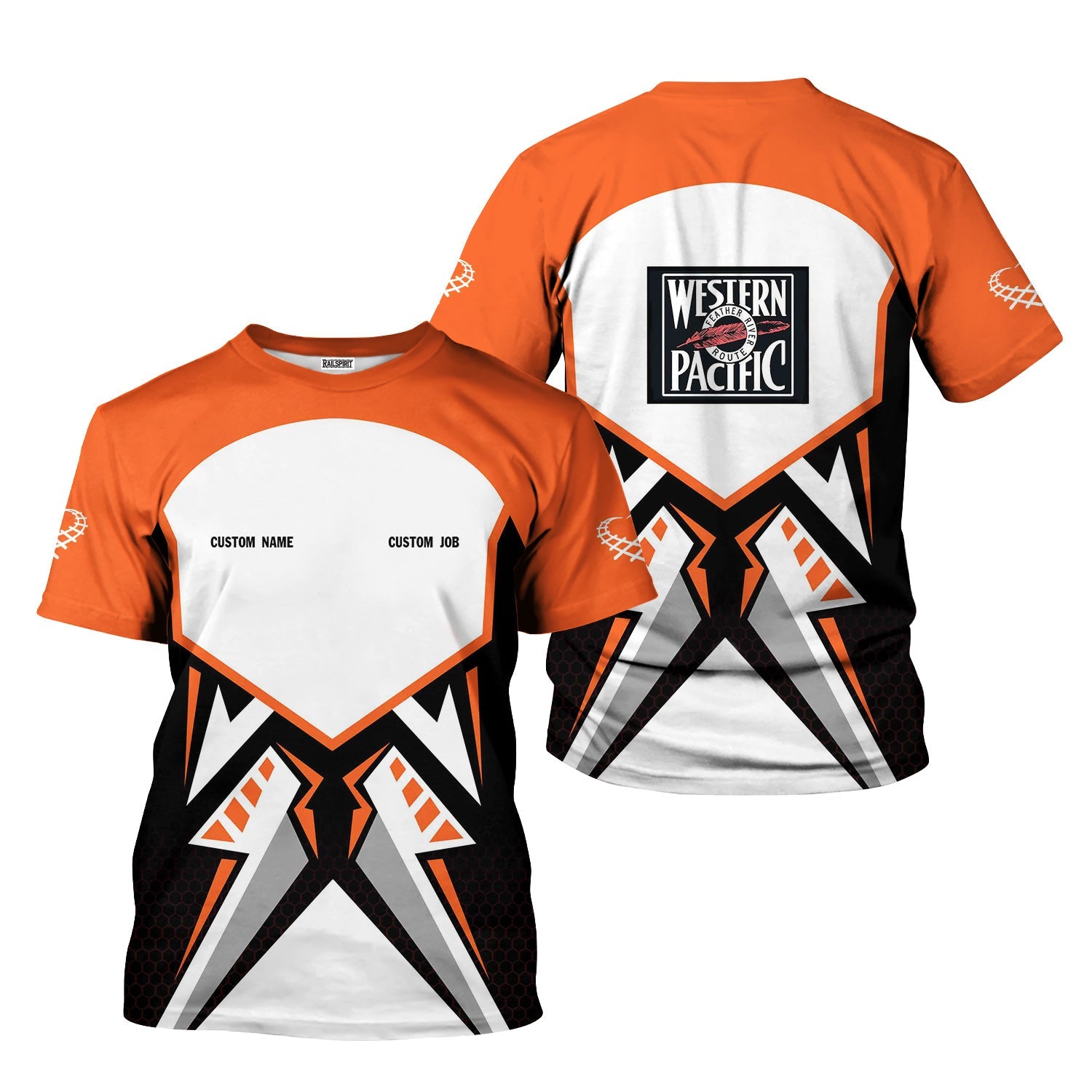 Railspirit Personalized Western Pacific Railroad T-Shirt Vibriant Style with Custom Position Train Shirt