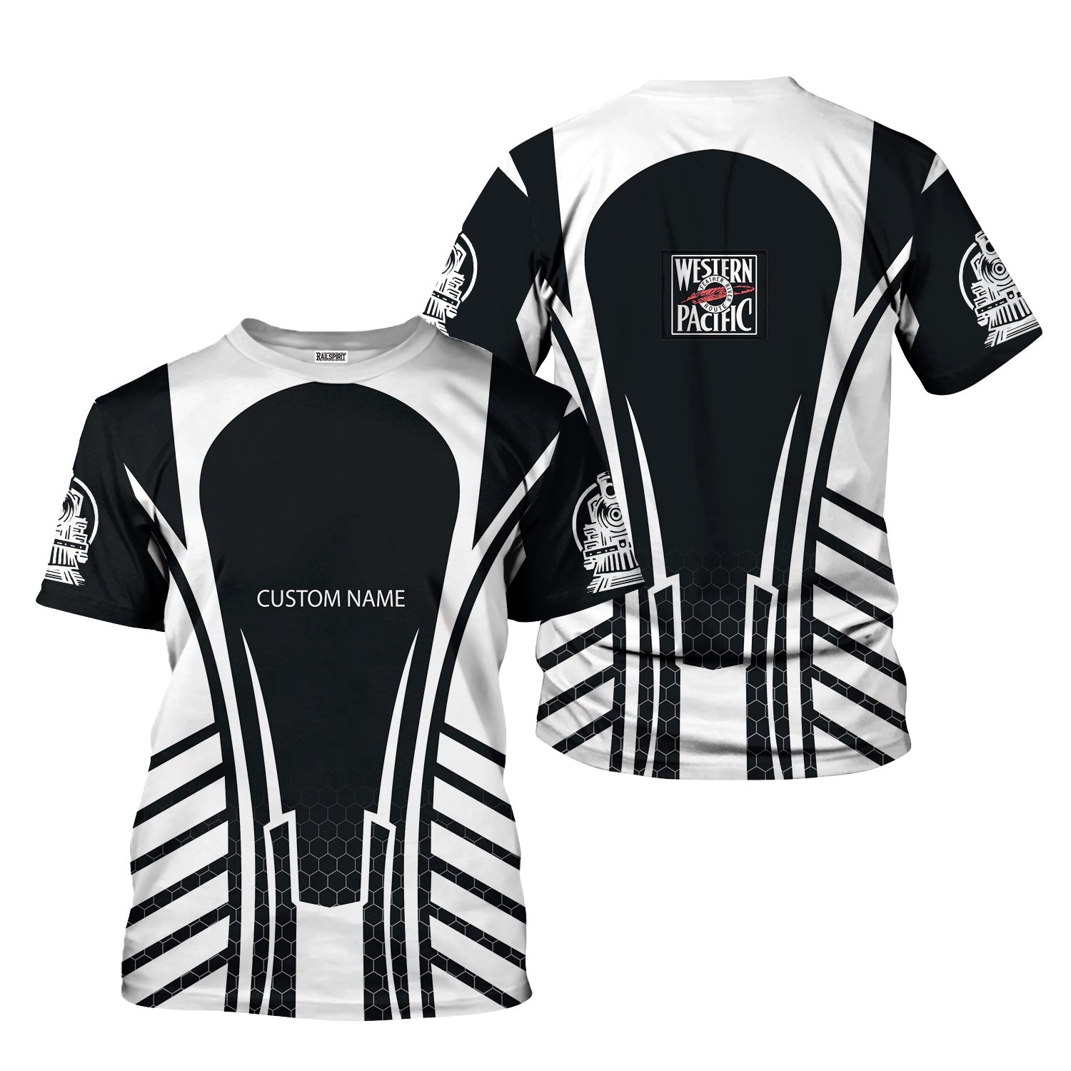 Railspirit Personalized Western Pacific Railroad T-Shirt Striped Railroad Style Train Shirt All Over Print