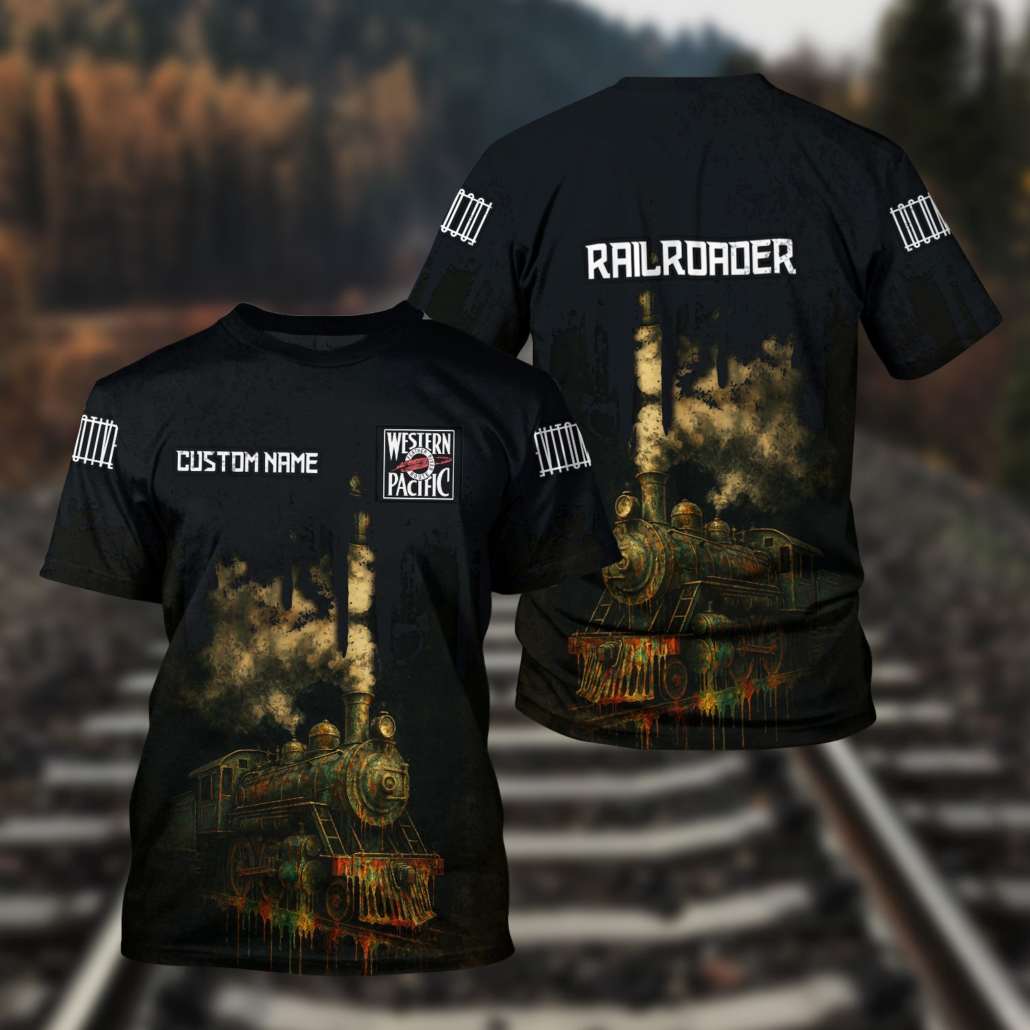 Railspirit Personalized Western Pacific Railroad T-Shirt Vintage Train Art Style Shirt For Locomotive Fans