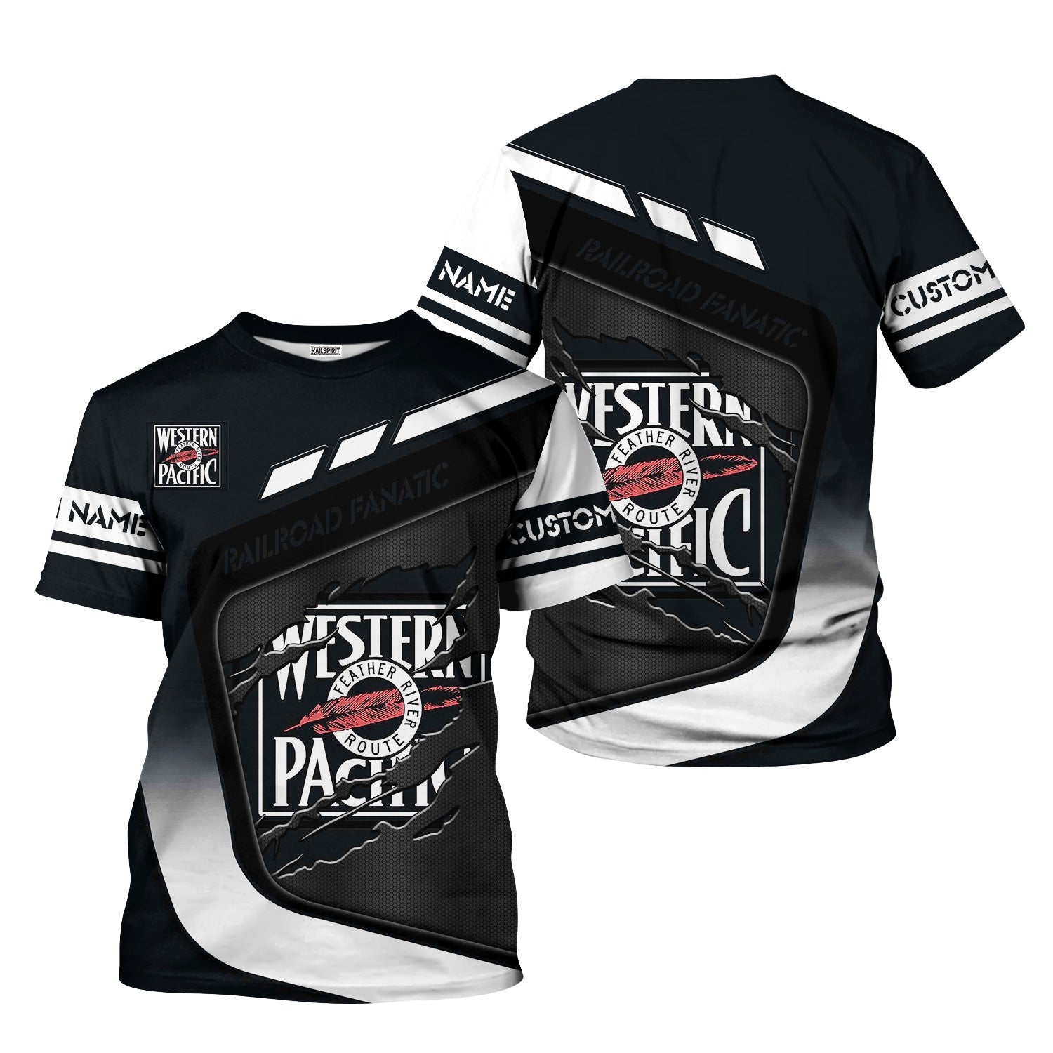 Railspirit Personalized Western Pacific Railroad T-Shirt Ripped Texture Style Train Shirt For Railroad Fanatic