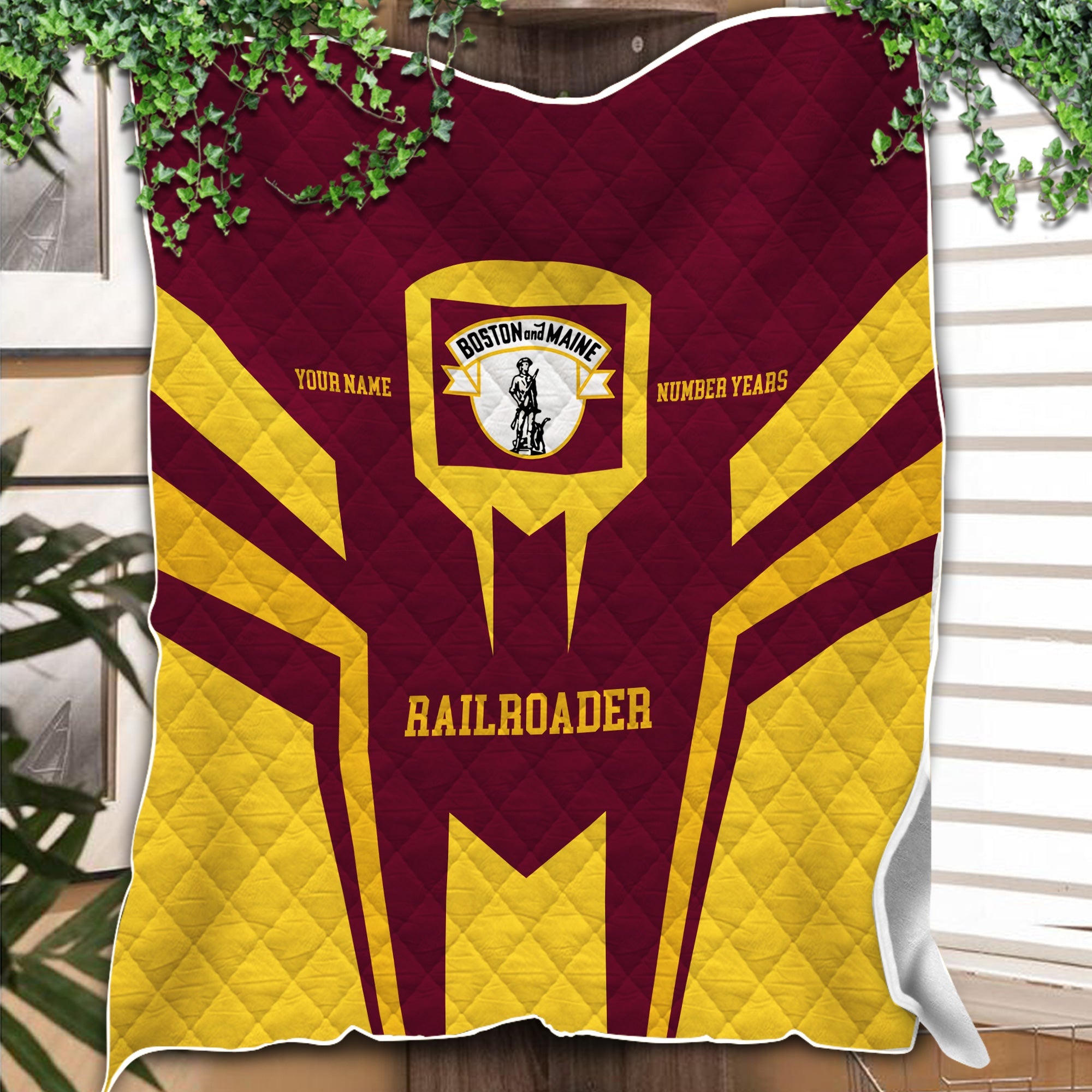 Railspirit Personalized Boston and Maine Railroad Premium Quilts Custom Year Railroader Gift Idea For Train Lover