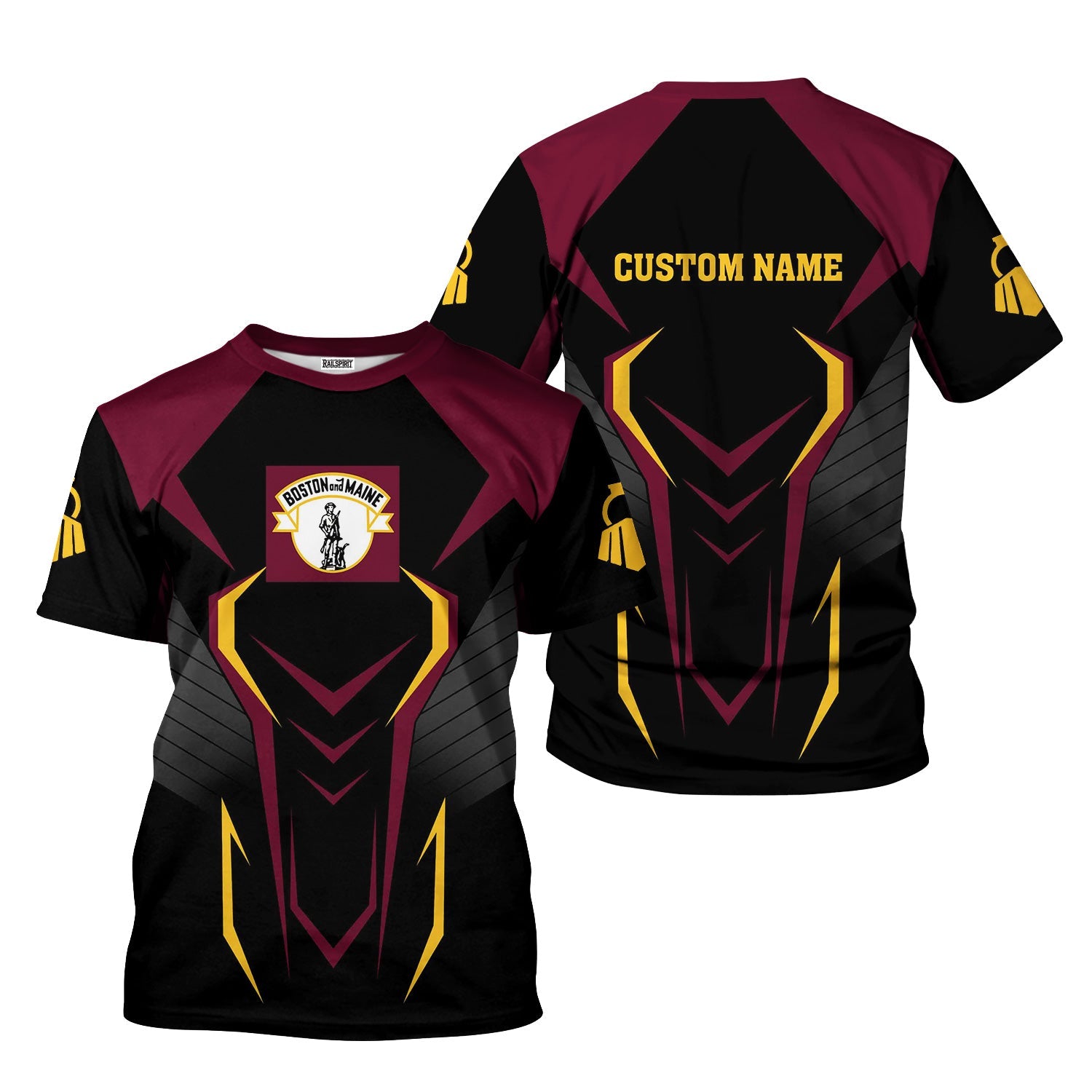 Railspirit Personalized Boston and Maine Railroad T-Shirt Dynamic Design Style Perfect Shirt for Train Enthusiasts