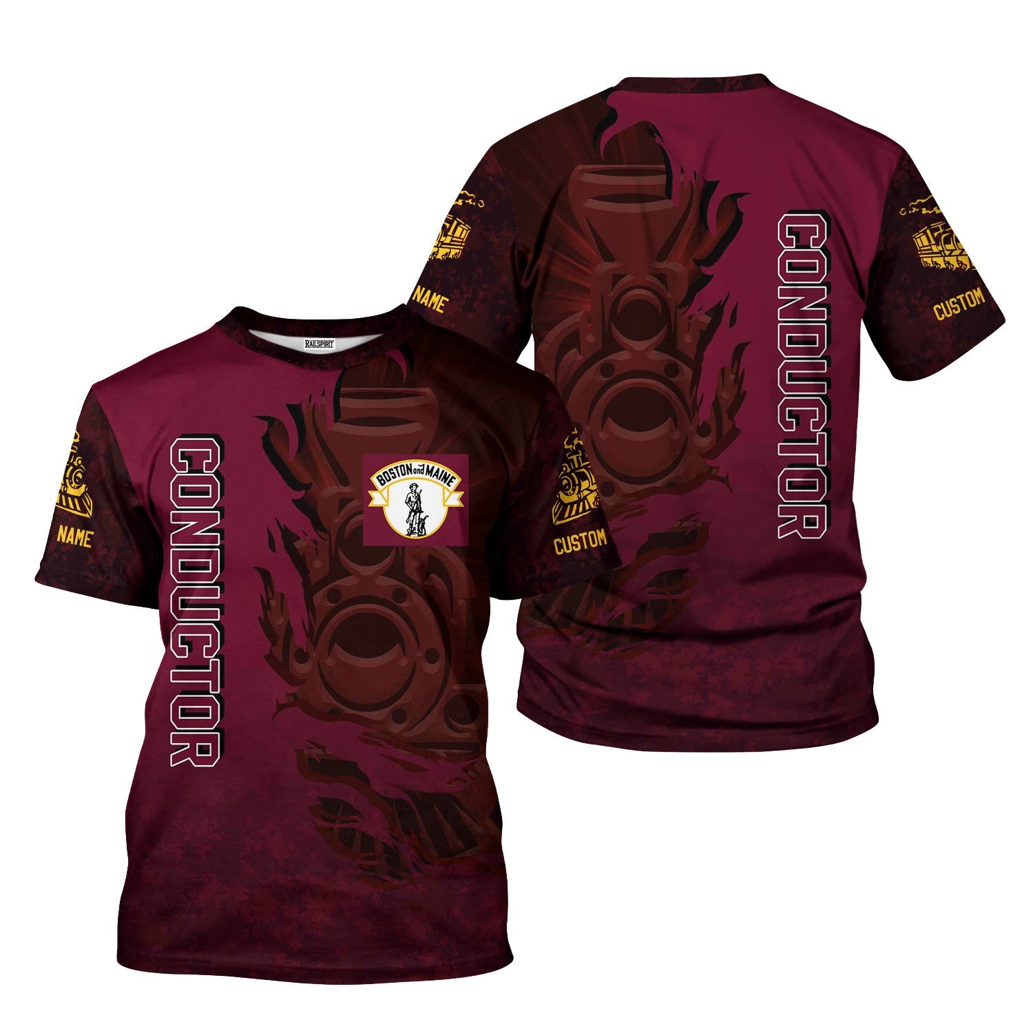 Railspirit Personalized Boston and Maine Railroad T-Shirt Blazing Style with Custom Position Train Shirt