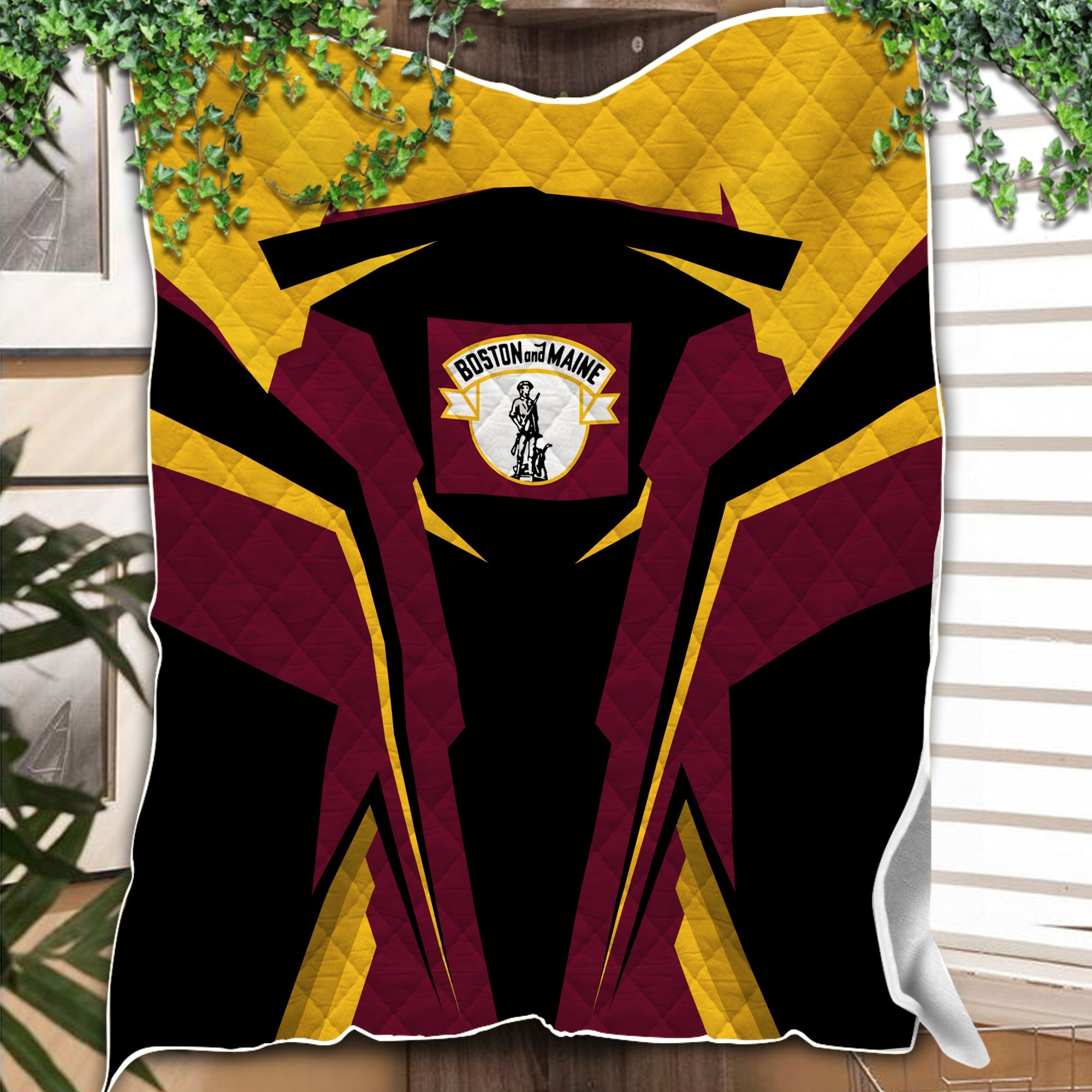 Railspirit Personalized Boston and Maine Railroad Premium Quilts Strong Line Train Premium Quilts Gift Idea For Train Lover