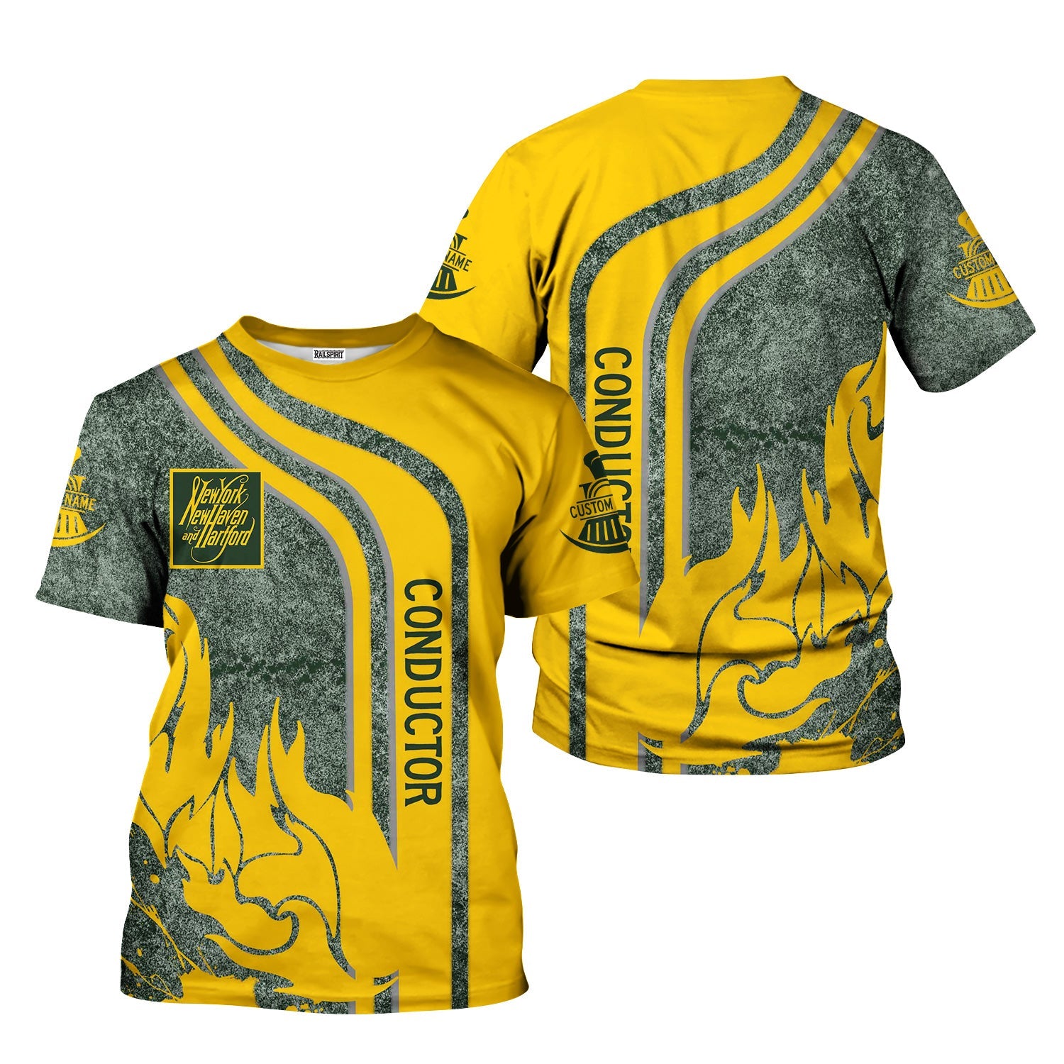 Railspirit Personalized New York, New Haven and Hartford Railroad T-Shirt Flame Design with Custom Job Position New Haven Railroad Train Shirt