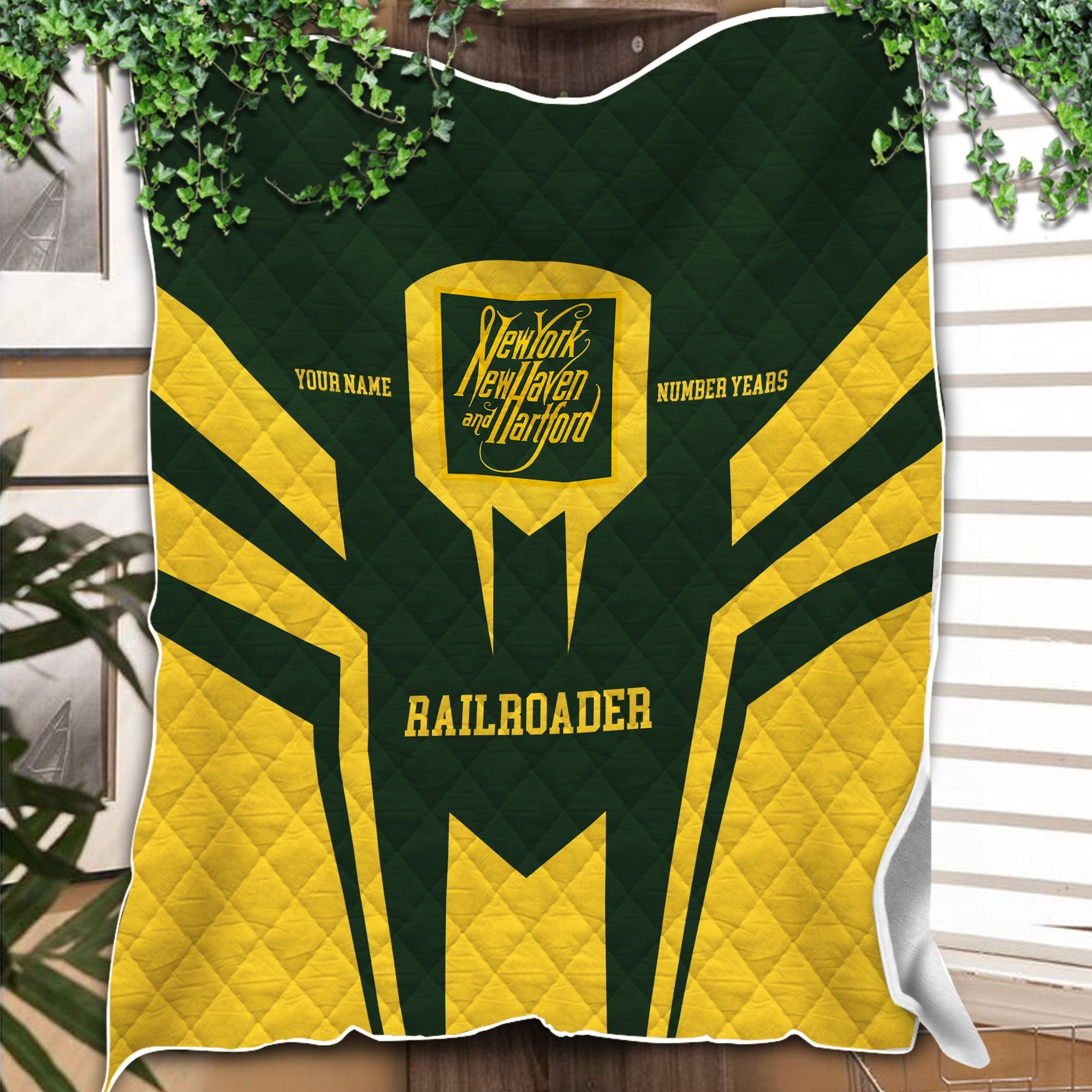 Railspirit Personalized New York, New Haven and Hartford Railroad Premium Quilts Custom Year Railroader New Haven Railroad Gift Idea For Train Lover