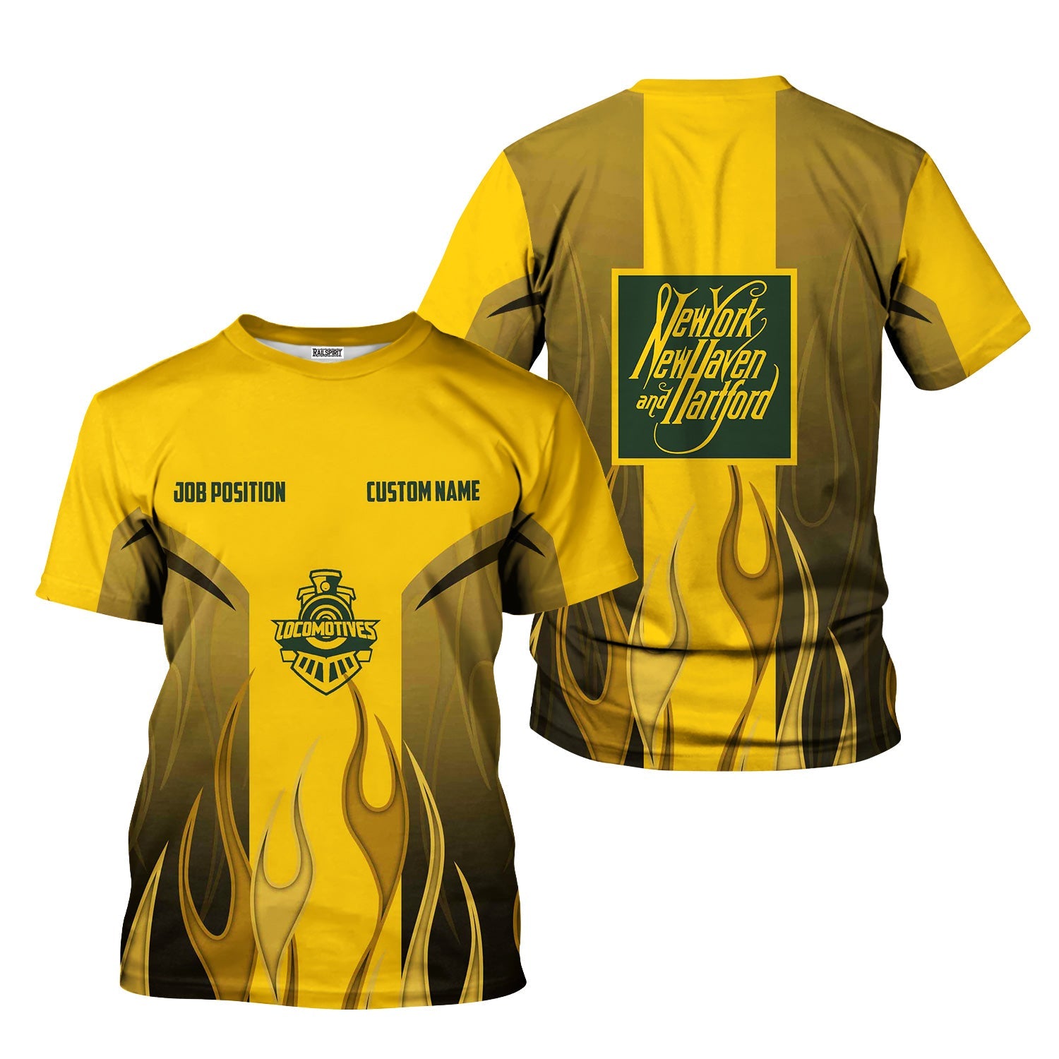 Railspirit Custom Name and Job Title New York, New Haven and Hartford Railroad T-Shirt Flame Graphic New Haven Railroad Train Shirt