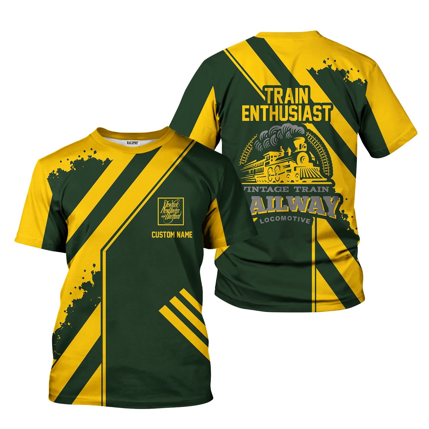 Railspirit Personalized New York, New Haven and Hartford Railroad T-Shirt Locomotive Design New Haven Railroad Train Shirt for Train Enthusiast