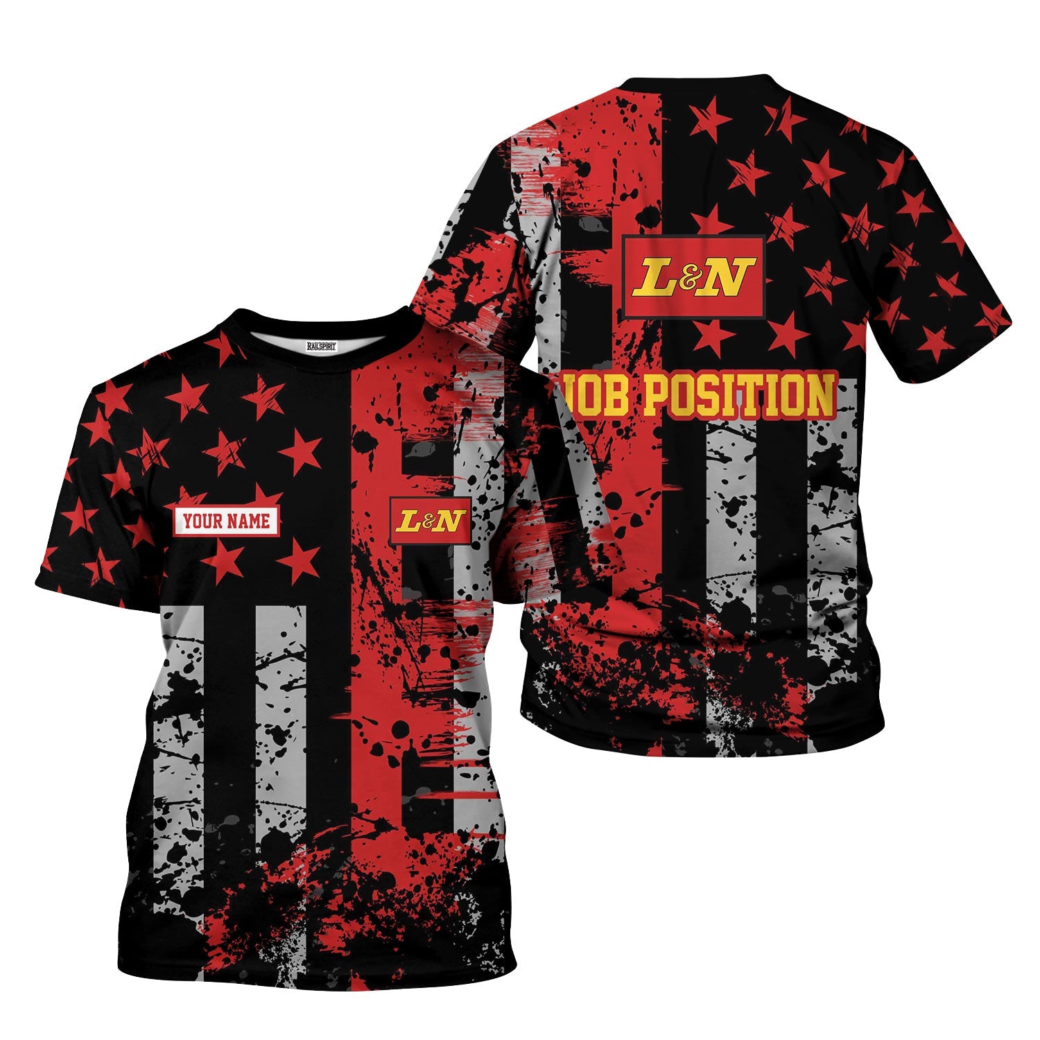 Railspirit Personalized Louisville and Nashville Railroad T-Shirt Artistic Paint American Flag Style L&N Train Shirt