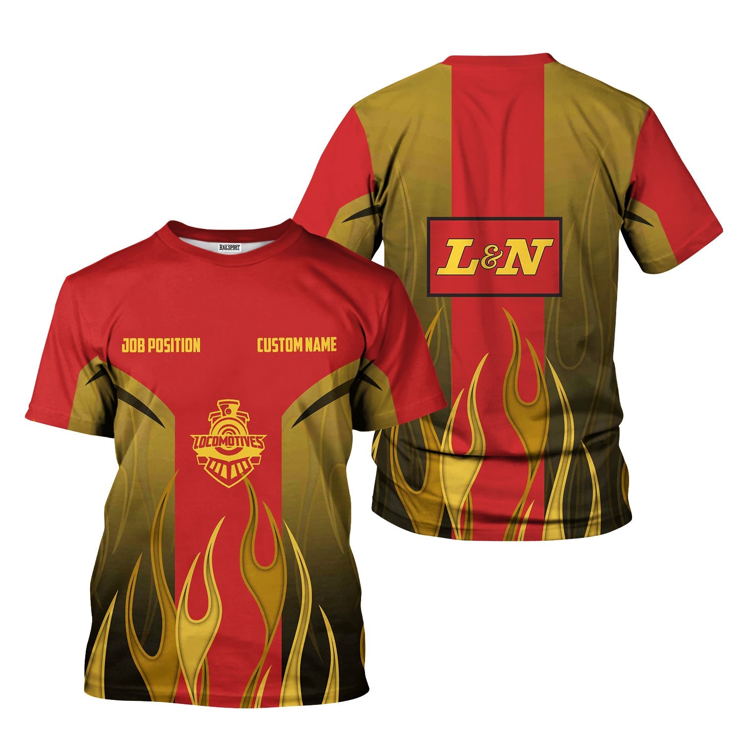 Railspirit Custom Name and Job Title Louisville and Nashville Railroad T-Shirt Flame Graphic L&N Train Shirt