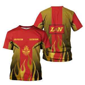 Railspirit Custom Name and Job Title Louisville and Nashville Railroad T-Shirt Flame Graphic L&N Train Shirt