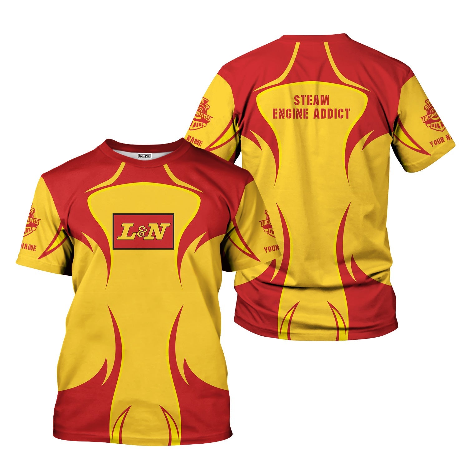 Railspirit Personalized Louisville and Nashville Railroad T-Shirt Distinctive Flame Style L&N Shirt For Steam Engine Addict