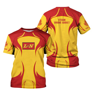 Railspirit Personalized Louisville and Nashville Railroad T-Shirt Distinctive Flame Style L&N Shirt For Steam Engine Addict