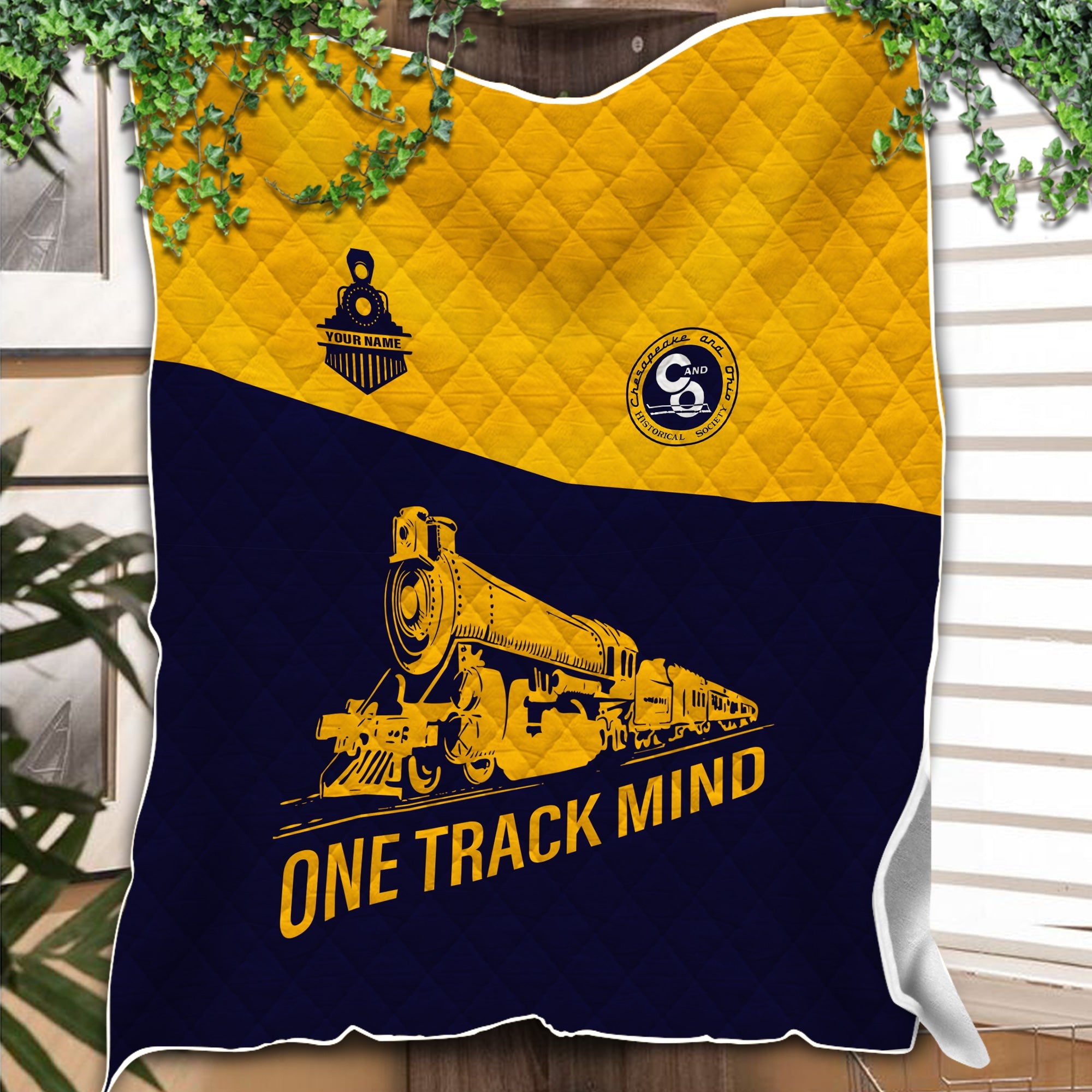 Railspirit Personalized Chesapeake and Ohio Railway Premium Quilt One Track Mind C&O Train Premium Quilt Gift Idea For Train Lover