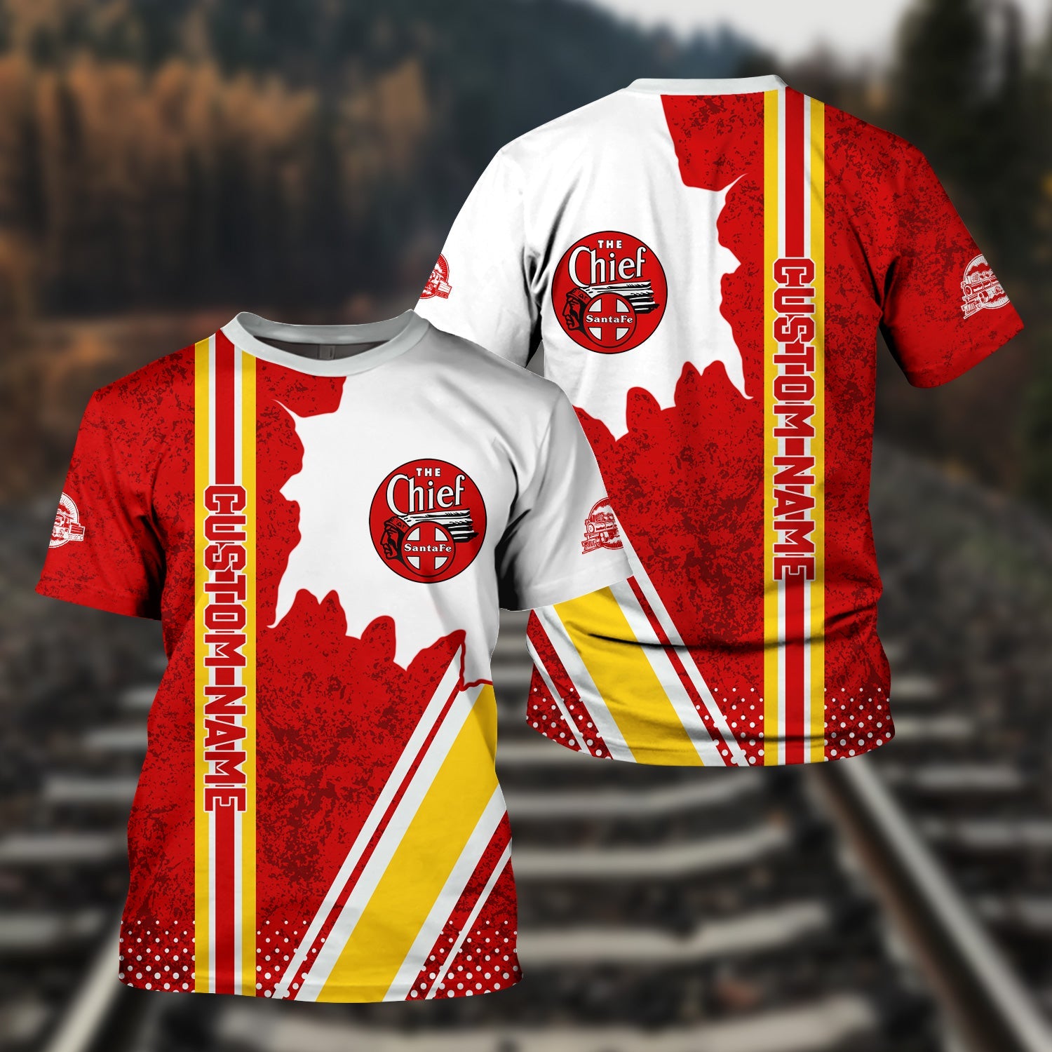 Railspirit Personalized The Chief Santa Fe Railroad T-Shirt All Over Printed Unisex Shirt