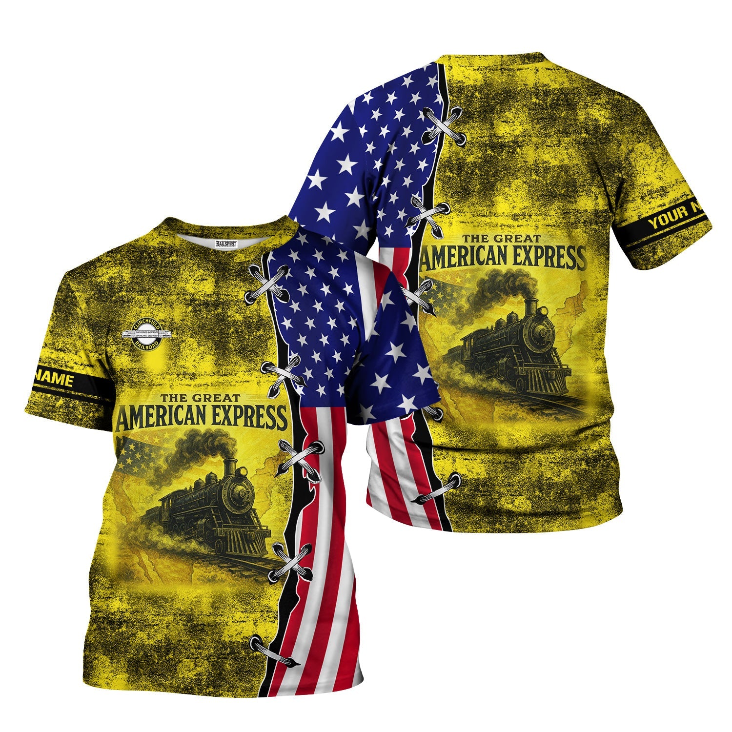 Railspirit Personalized Clinchfield Railroad T-Shirt Retro American Express Train With USA Flag Shirt