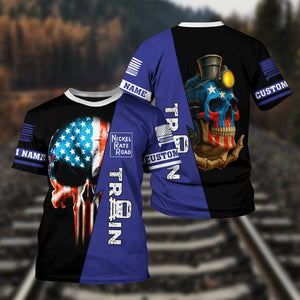 Railspirit Personalized New York, Chicago and St. Louis Railroad T-Shirt Train Skull American Flag Nickel Plate Road Shirt All Over Print