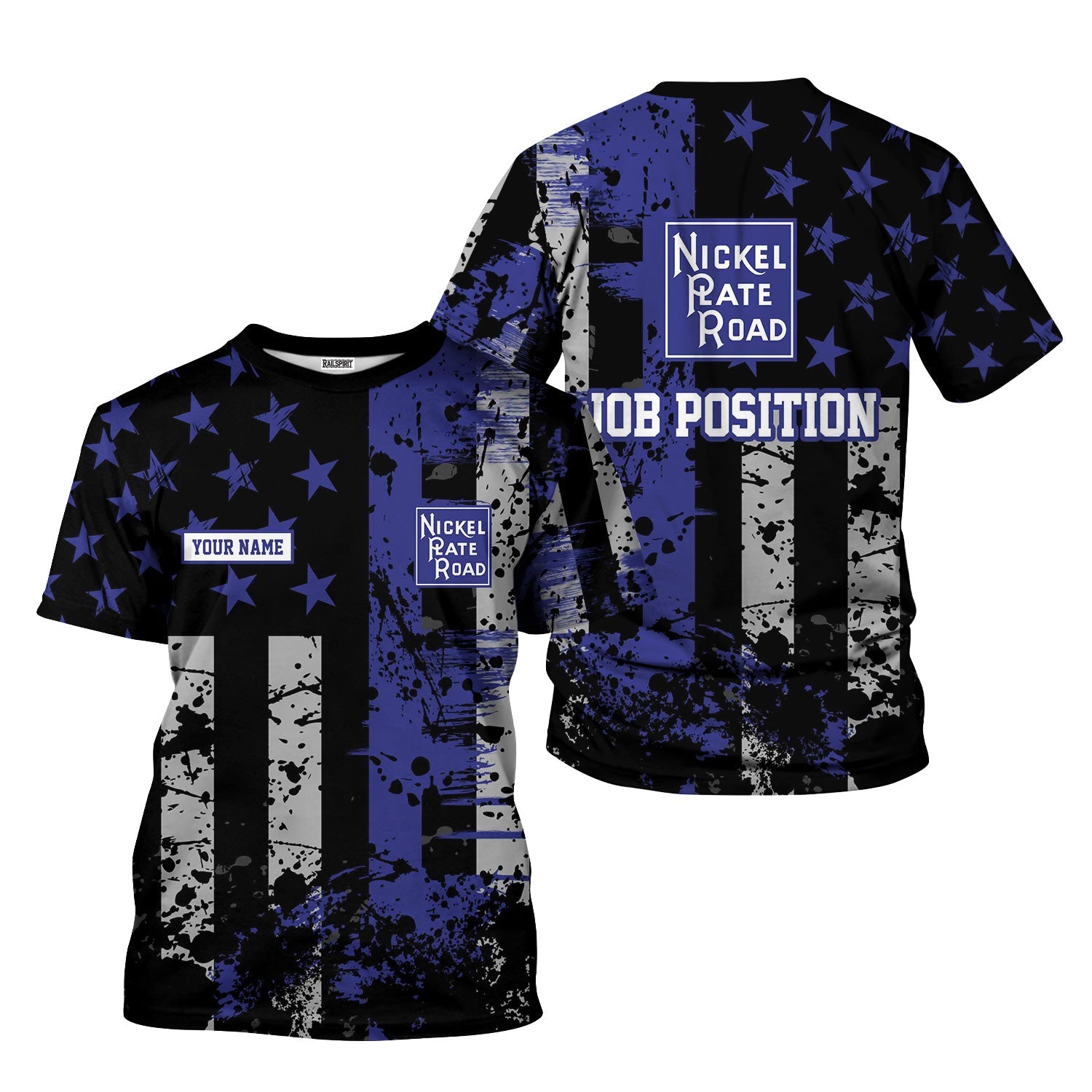 Railspirit Personalized New York, Chicago and St. Louis Railroad T-Shirt Artistic Paint American Flag Style Nickel Plate Road Train Shirt