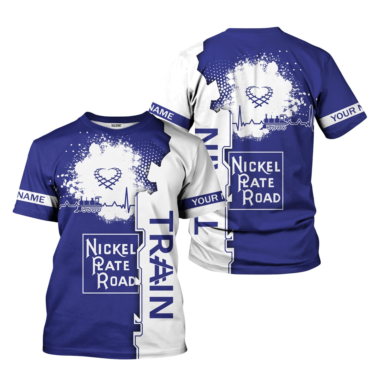 Railspirit Personalized New York, Chicago and St. Louis Railroad T-Shirt Engine Heartbeat and Track Love Style Nickel Plate Road Shirt