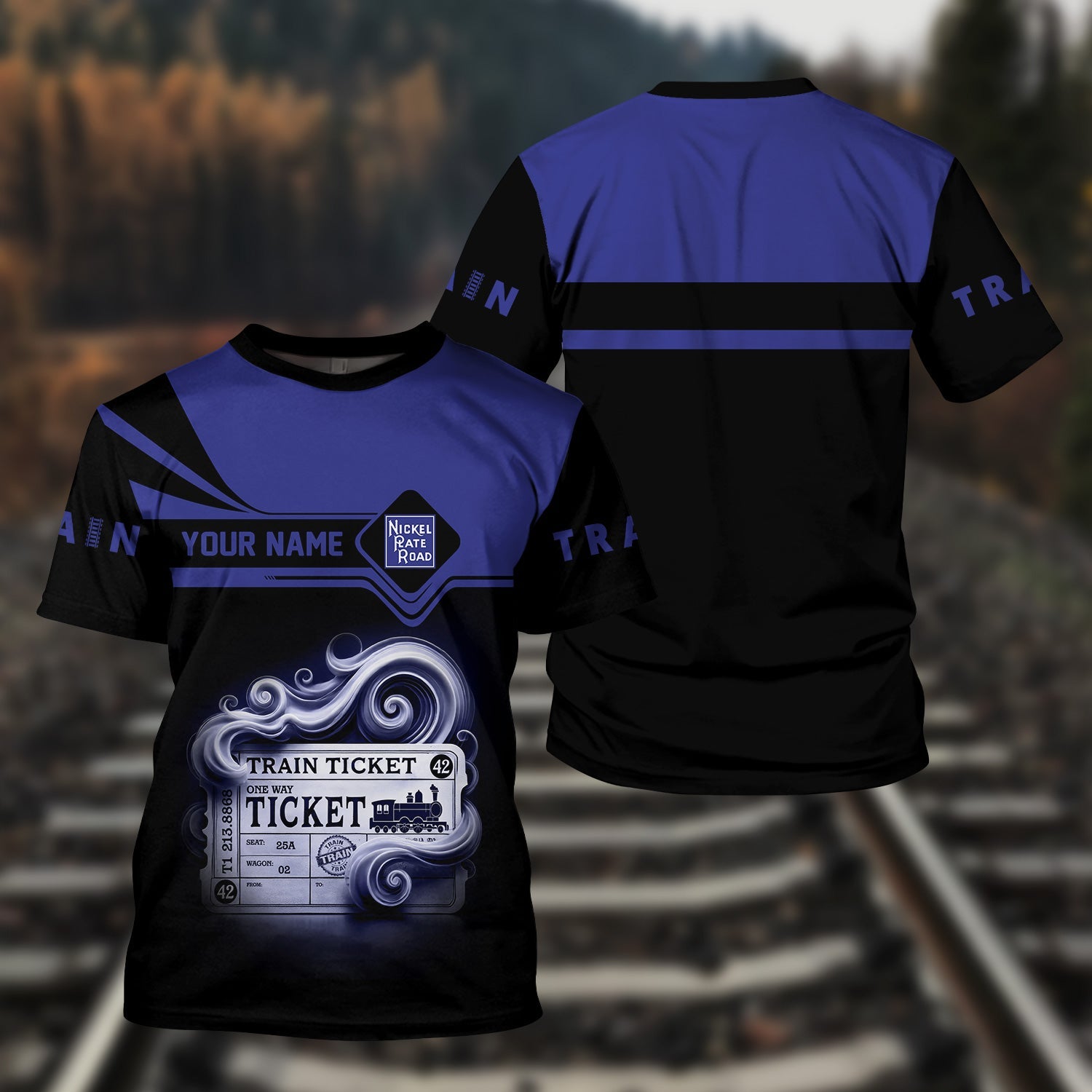 Railspirit Personalized New York, Chicago and St. Louis Railroad T Shirt Train Ticket American Locomotive Printed Train