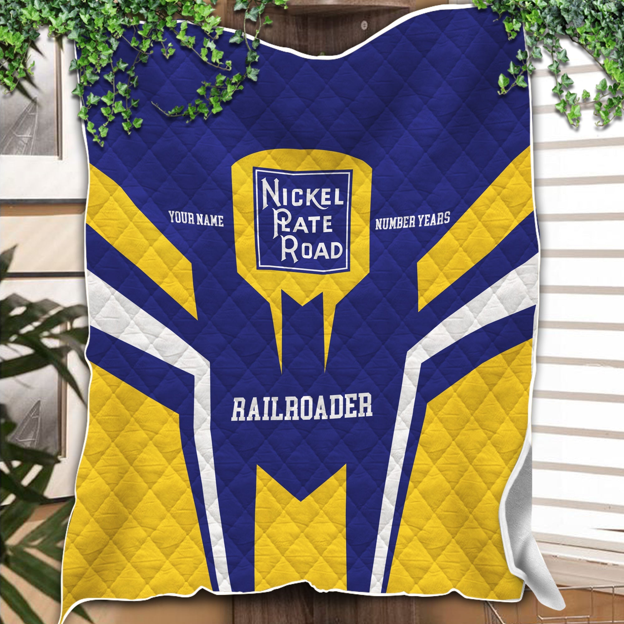 Railspirit Personalized New York, Chicago and St. Louis Railroad Premium Quilts Custom Year Railroader Nickel Plate Road Gift Idea For Train Lover