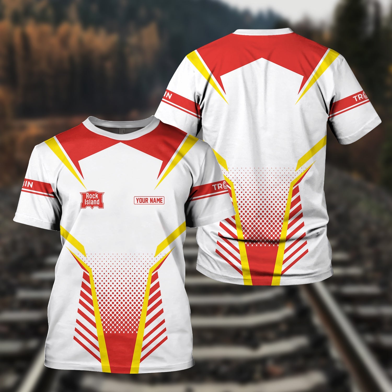 Railspirit Personalized Chicago, Rock Island and Pacific Railroad T Shirt Unisex Rock Island Railroad Train Shirt All Over Print