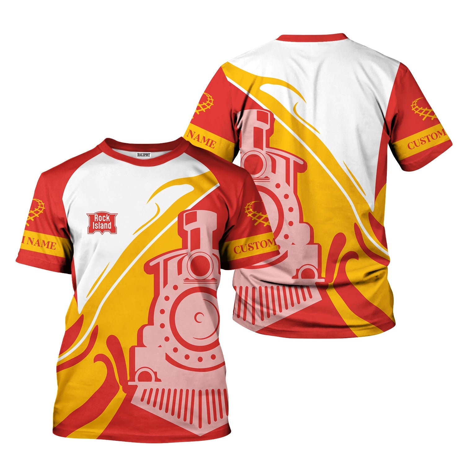 Railspirit Personalized Chicago, Rock Island and Pacific Railroad T-Shirt Flame-Inspired Style Rock Island Railroad Shirt Gift Idea For Train Lovers