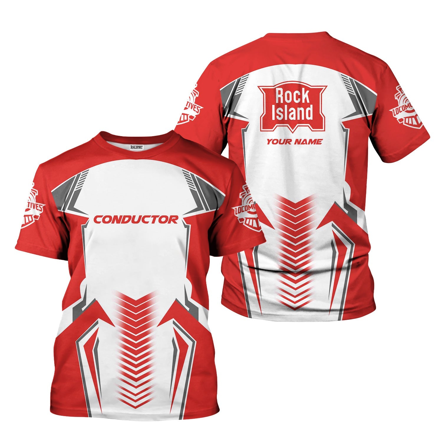 Railspirit Personalized Chicago, Rock Island and Pacific Railroad T-Shirt Standout Style with Custom Position Rock Island Railroad Train Shirt