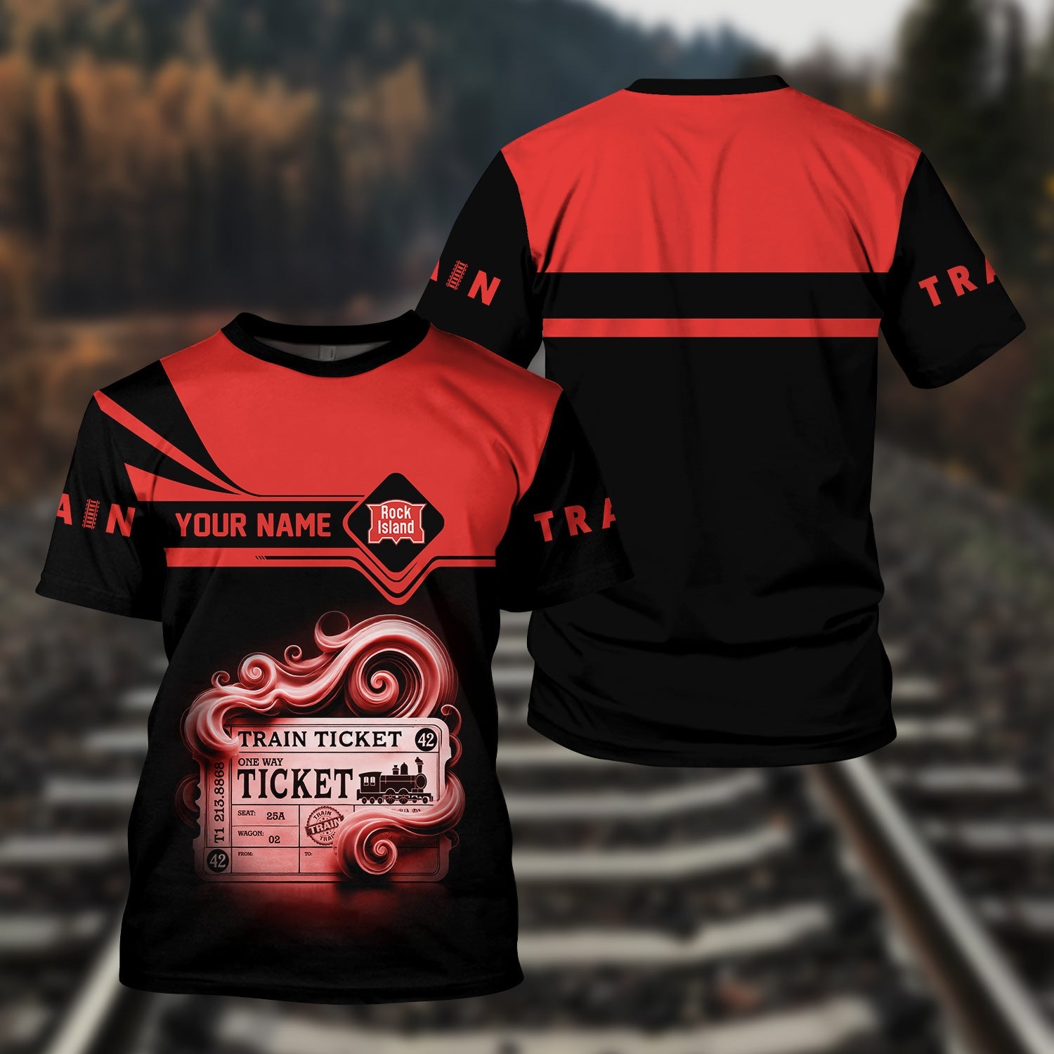 Railspirit Personalized Chicago, Rock Island and Pacific Railroad T Shirt Train Ticket American Locomotive Printed Train