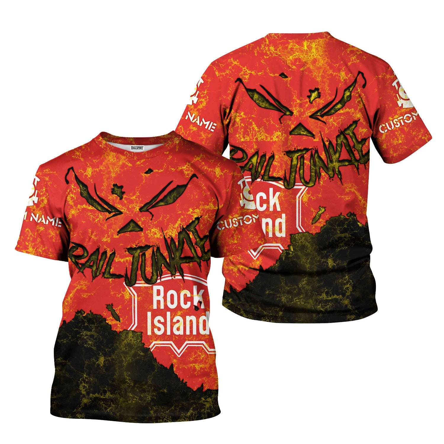Railspirit Personalized Chicago, Rock Island and Pacific Railroad T-Shirt Torn Graphic Style Rock Island Railroad Train Shirt For Rail Junkie
