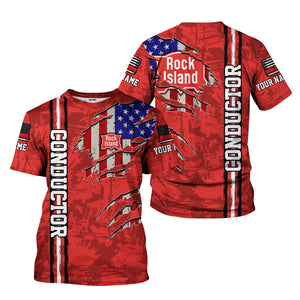 Railspirit Personalized Chicago, Rock Island and Pacific Railroad T-Shirt USA Flag Claw Art with Custom Job Rock Island Railroad Train Shirt