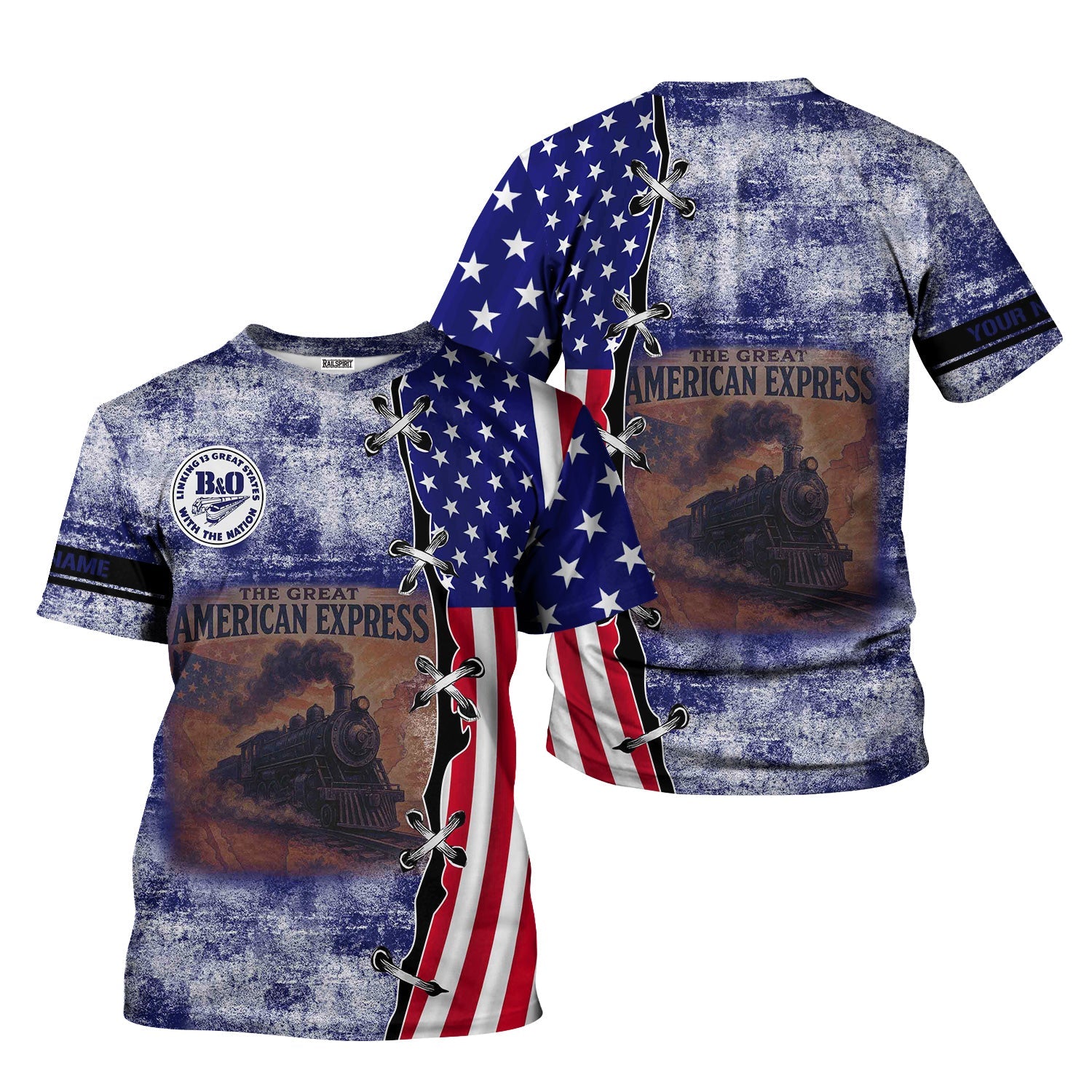 Railspirit Personalized B&O Great States Railroad T-Shirt Retro American Express Train With USA Flag Shirt