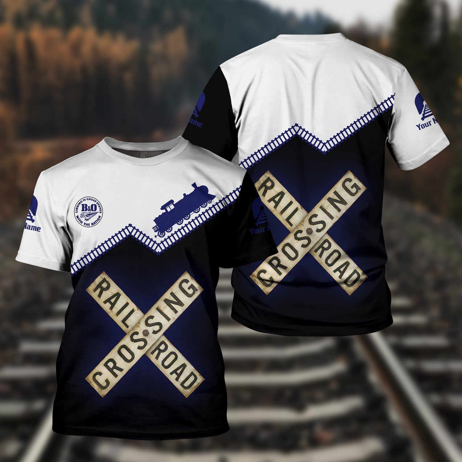 Railspirit Personalized B&O Great States Railroad T Shirt Railroad Crossing Printed Train Track Shirt