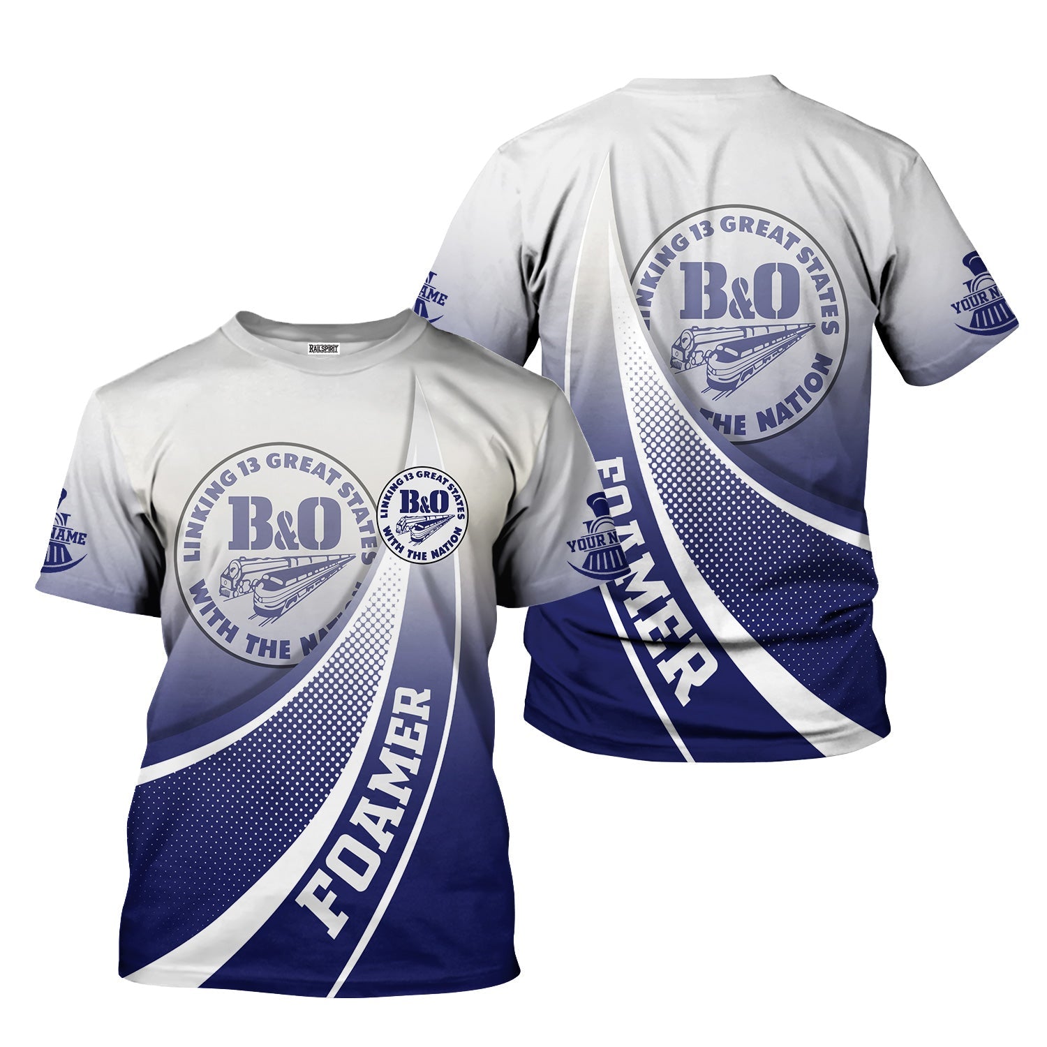 Railspirit Personalized B&O Great States Railroad T-Shirt Railway-Themed Style Shirt Gift Idea For Trainspotter