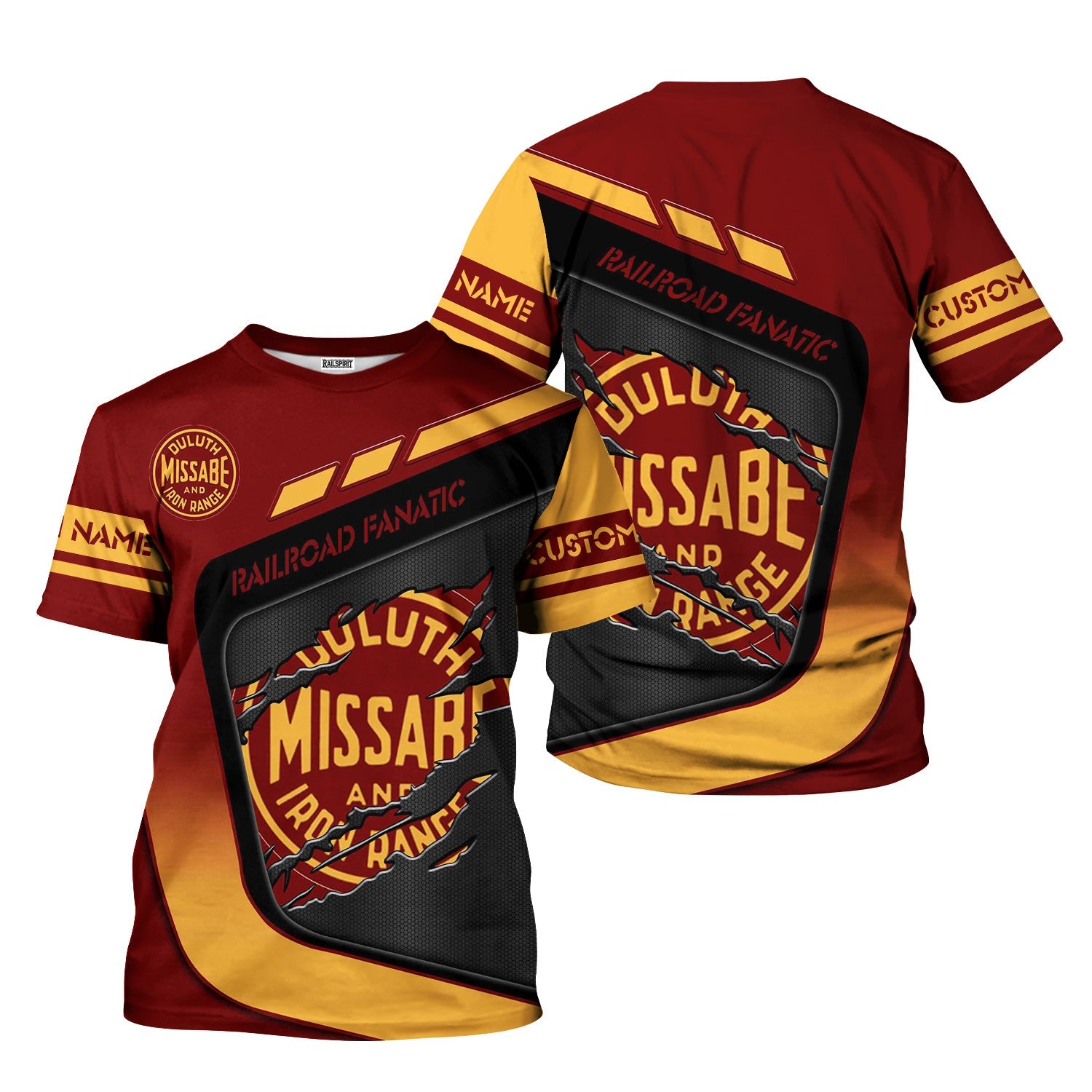Railspirit Personalized Duluth, Missabe, & Iron Range Railroad T-Shirt Ripped Texture Style Train Shirt For Railroad Fanatic